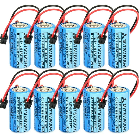 10 Pcs 1800mAh CR17335SE-R 3V Q6BAT Non-Rechargable 3V Battery for Mitsubishi Q170HBATC Q25PRHCPU QNS FANUC System PLC Memory Backup Power