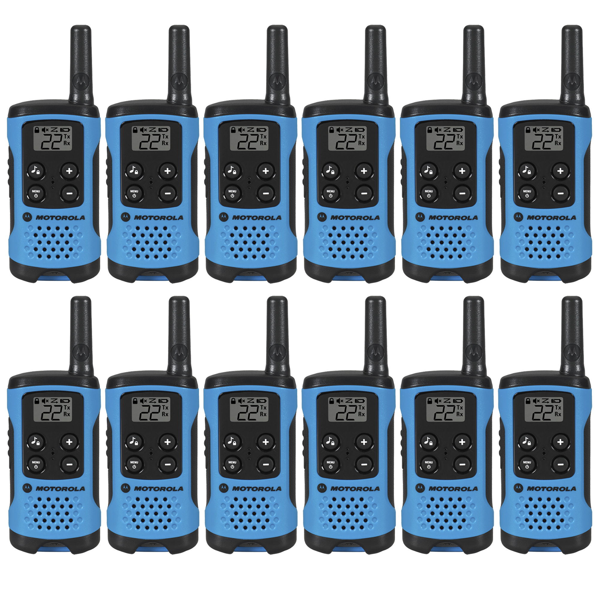 Motorola Talkabout T100 Two-Way Radios, 16-mile Range, Walkie Talkie (12- Pack) Blue