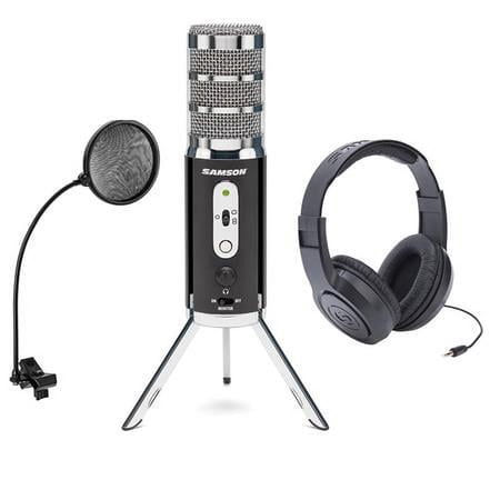 UPC: 0192223137745 | Satellite USB/iOS Broadcast Microphone with Dual 16mm Condenser Capsules  Bundle With Samson SR350 Over-Ear Stereo Headphones  H&A Pop Filter with Gooseneck