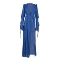 thumbnail image 2 of Coduop Women Long Split Dress, Long Sleeve V Neck Ruffle Mesh See Through Slit Maxi Dress, 2 of 9