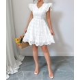 thumbnail image 5 of Womens Summer Lace Dresses Eyelet Casual Flowy Babydoll Swing Short Sleeve V Neck Tunic Dress White S, 5 of 10