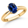 thumbnail image 2 of Gem Stone King 10K Yellow Gold Blue Created Sapphire Solitaire Engagement Ring for Women (1.60 Cttw, Oval 8X6MM, Gemstone September Birthstone, Available in Size 5, 6, 7, 8, 9), 2 of 4