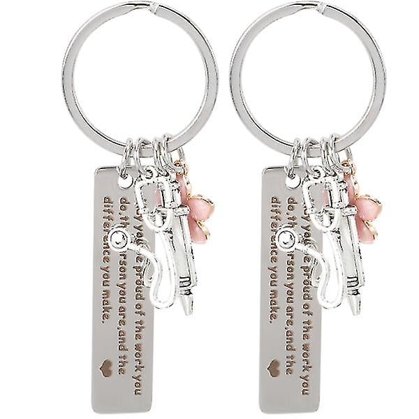 2pcs Nurse Keychain Metal Syringe Stethoscope Key Ring Nurse Bag Pendants