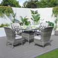 thumbnail image 4 of Direct Wicker Outdoor Wicker Patio Dining Set with Square Table, Tempered Glass Top & Cushioned Chairs,Grey, 4 of 8