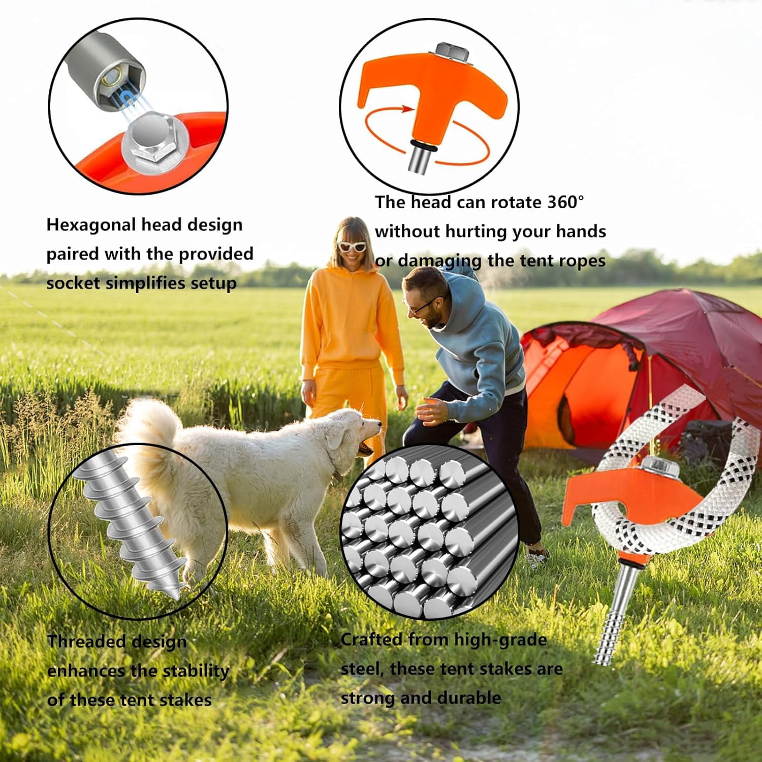 8" Screw In Tent Stakes Heavy Duty  Ground Anchors Metal Threaded Spikes Camping Pegs For Canopies & Gardening Inflatable Decor (20 Black)