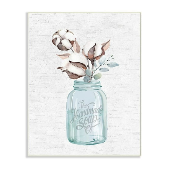 Stupell Industries Cotton Flower in Soap Branded Jar Floral Charm Graphic Art Unframed Art Print Wall Art, 10x15, by Lettered and Lined