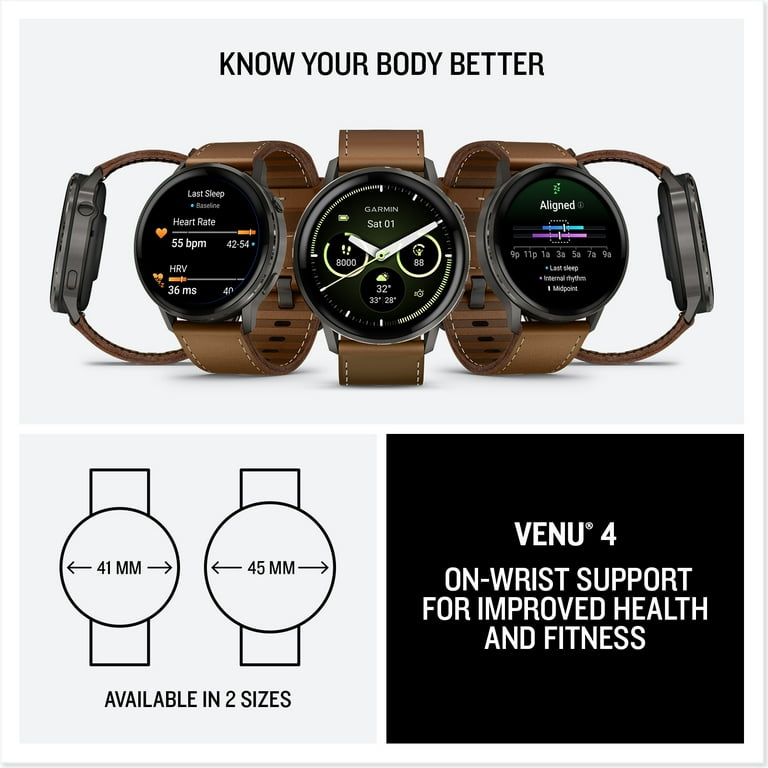 Garmin Venu 4 45mm GPS Fitness Smartwatch, Slate with Brown