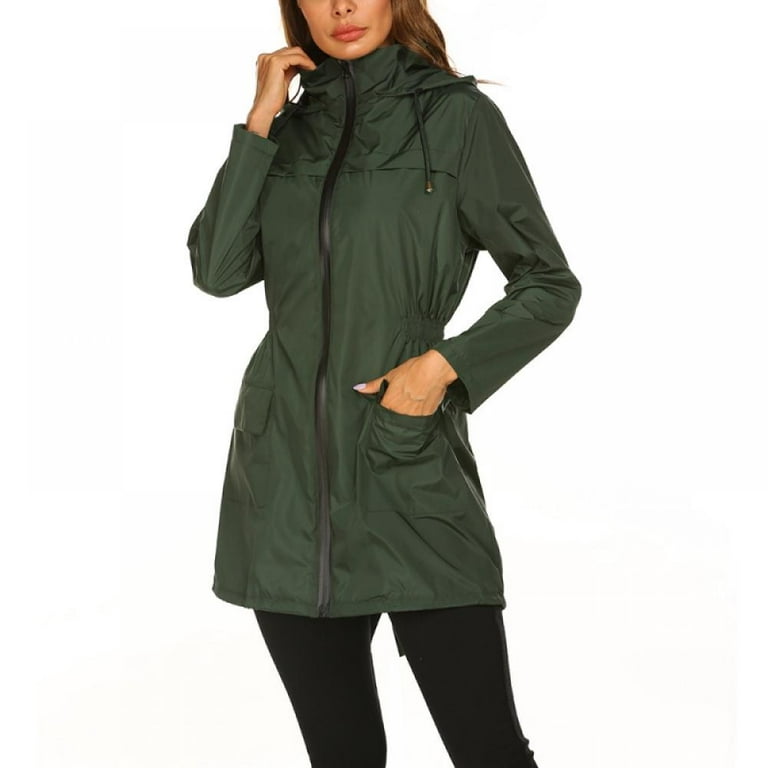 MELLCO Women's Spring Autumn Zipper Jacket, Fashion Waterproof Hoodie  Jacket with Pockets, Insulated Coat Windbreaker Outdoor, Green L