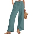 thumbnail image 2 of hoksml Women's Cotton Side Slit Wide Leg Pants Elastic Waist Drawstring Casual Trousers with Pockets, 2 of 9