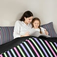 thumbnail image 4 of Manfei Geometric Stripes Lines7 Pieces Bedding Comforter Set,Modern Geometric Aesthetic Full Bedding Set,Black Pink Purple Fitted Sheet Flat Sheet For Children,Microfiber Bedroom Decor Reversible, 4 of 8