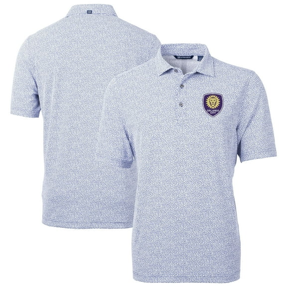 Men's-Cutter & Buck  Purple Orlando City SC Virtue Eco Pique Botanical Print Recycled Polo