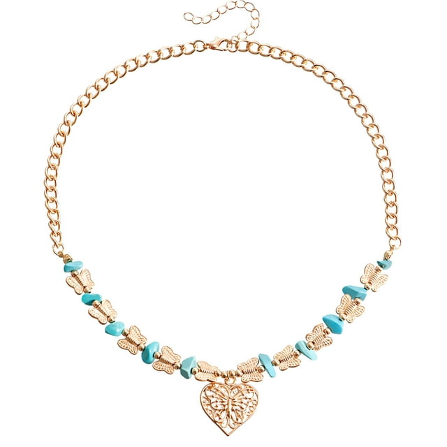 Collar de cuentas de turquesa largo anudado collar de piedra de la capa de joyería hecha a mano