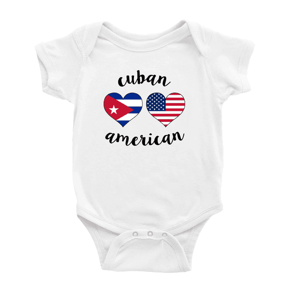 Cuban American Flag Two Hearts Cute Baby Clothes For Boy Girl (White, 6-12 Months)