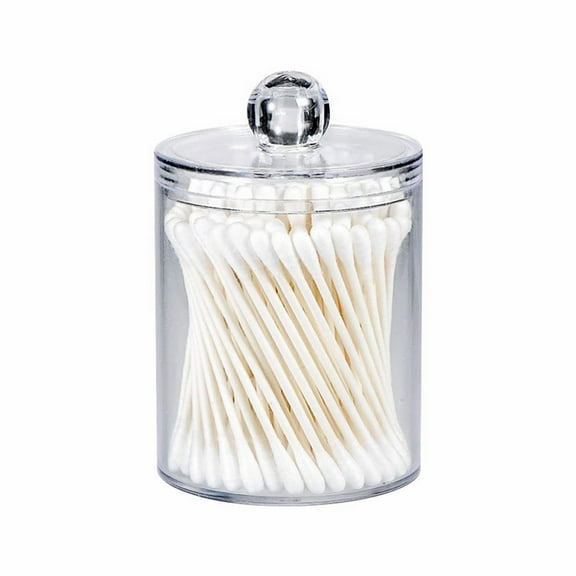 Clear Acrylic Cotton Swab Storage Jar With Lid, Round Transparent Desktop Q-Tip Container, Dustproof Airtight Cotton Ball Makeup Organizer Canister