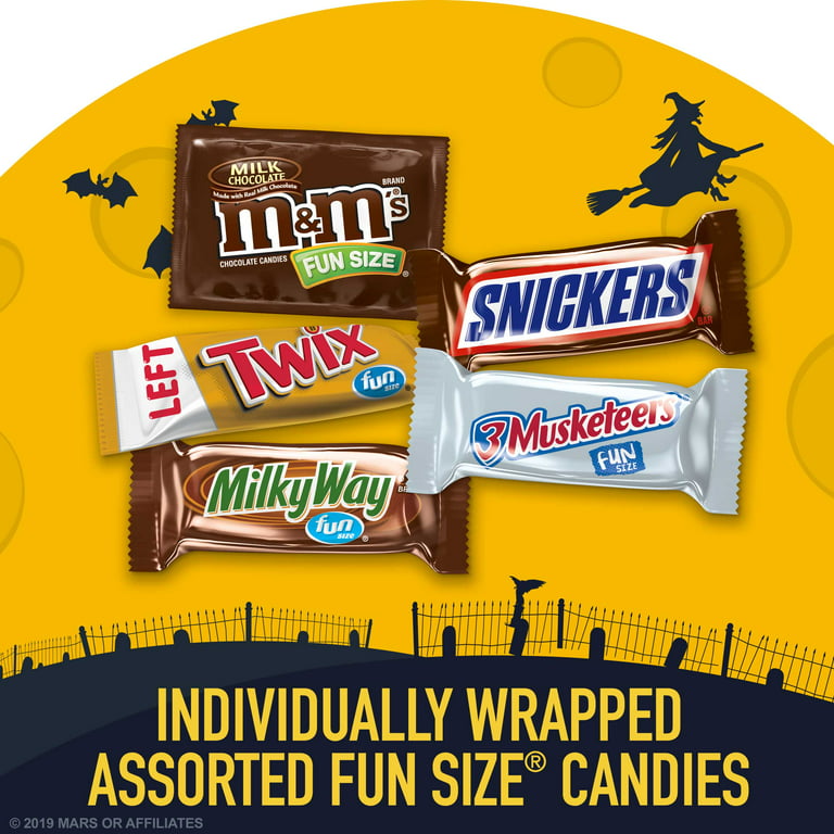 Assorted Mini Twix/M&M/Snickers, Variety Pack, Multi-Coloured, 292-g,  25-pk, Candy for Halloween