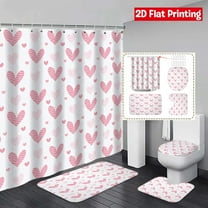 Meggemo Valentine's Day Heart Bathroom 4 Piece Set Shower Curtain Mat Accessories Romantic Home Bathroom Decor Festive Celebration Accent