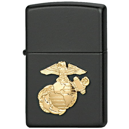 Zippo Pewter Emblem Black Crackle - Black - Military Crest Marines Zippo Lighter with USMC Emblem - USA Made