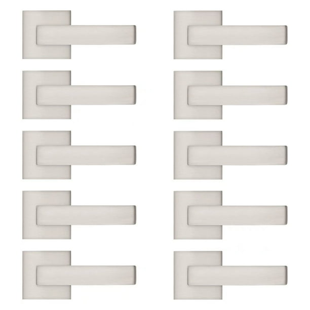 Probrico [Paquete de 10 manijas de puerta para armarios, puertas francesas, palanca cuadrada para puerta falsa, tirador de un solo lado, sin giro, con acabado en níquel satinado, fácil instalación, ju