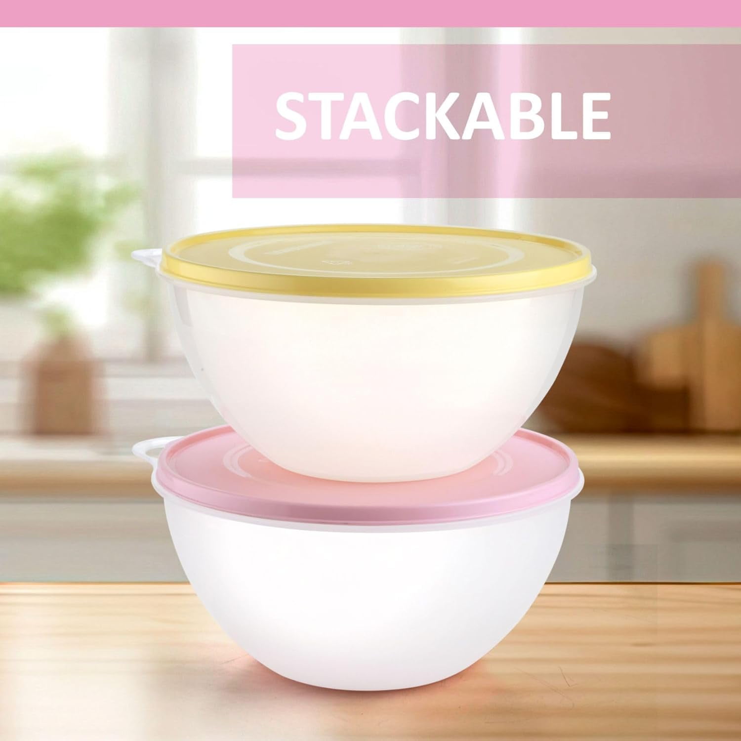 SIGNORA WARE 2‑Pack Large Food Storage Containers – Airtight Lids, Pink & Yellow
