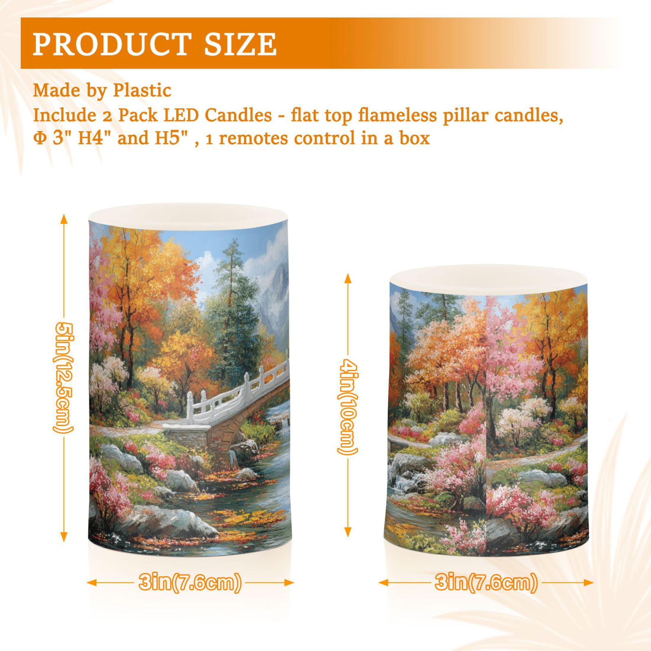 Bridge on Forests Flickering Flameless LED Candles set of 2 Battery Operated 18-Key Remotes Timer Halloween Fall Decor D3''xH4''5''