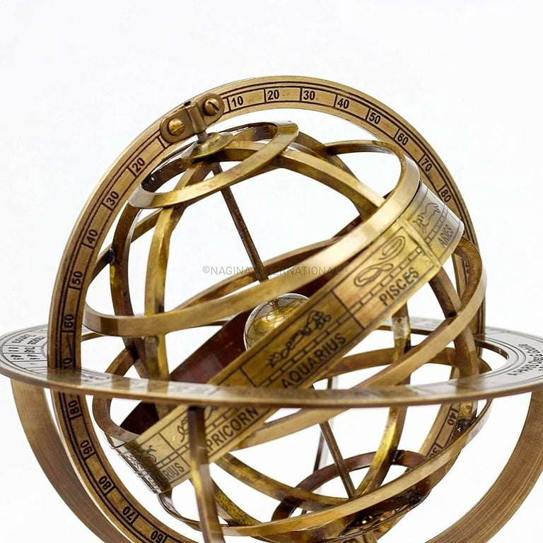 6" Brass Armillary Celestial Globe With Zodiac Engravings - Antique Finish Vintage Home Decor, Nautical Astrology Gift