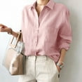 thumbnail image 2 of Collared Shirts for Women Button Down Long Sleeve V Neck Solid Linen Loose Office Blouses Casual Work T Shirts Tops, 2 of 7