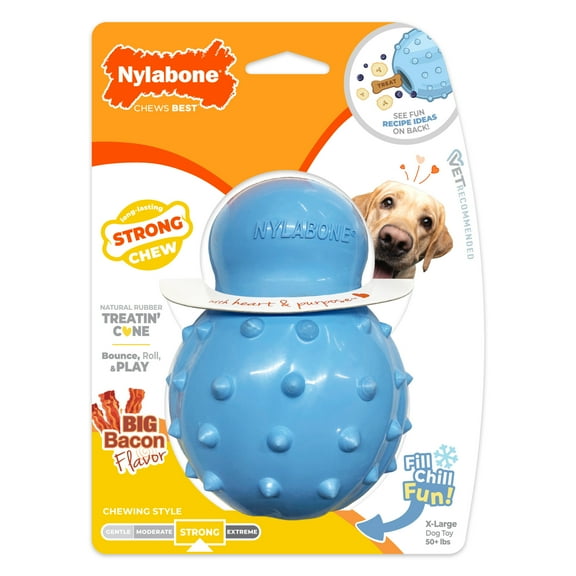 Nylabone Strong Chew Rubber Stuffable Cone Dog Treat Toy Bacon Blue X-Large (1 Count)