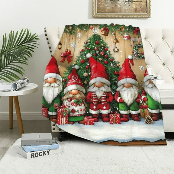 Pratyus Gnomes Christmas Tree Presents Flannel Throw Blanket for Couch Sofa Bed All Seasons Comfort Home Decor Gift 40x50in