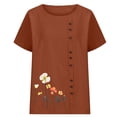 thumbnail image 1 of XMMSWDLA Mode Femme T-Shirts Manches 3/4 pour Femmes Col Rond Décontracté T-Shirt Blouse Fête Marron Hauts d'Été pour Femmes, 1 of 3