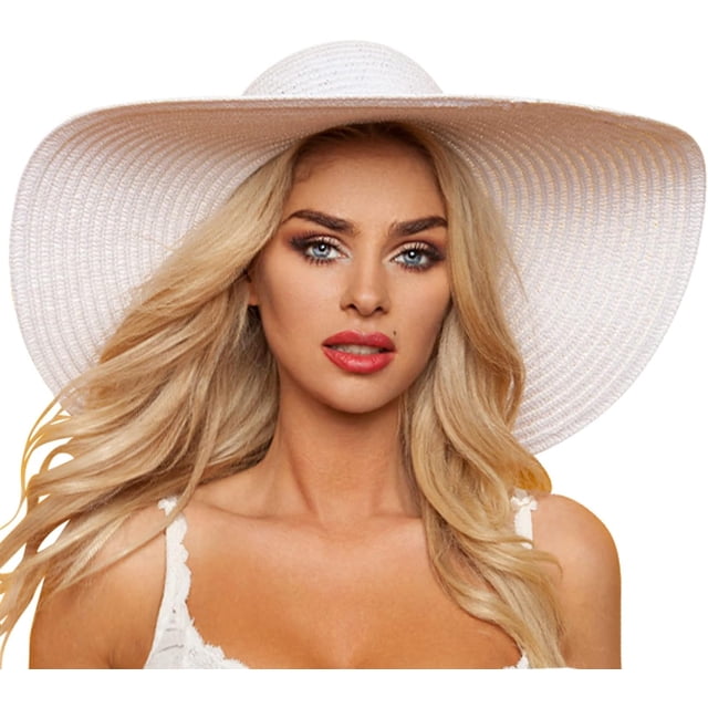 Beach Hats for Women Big Straw Wide Brim Summer Hat Floppy Foldable Roll up Cap Sun Hat UPF 50+