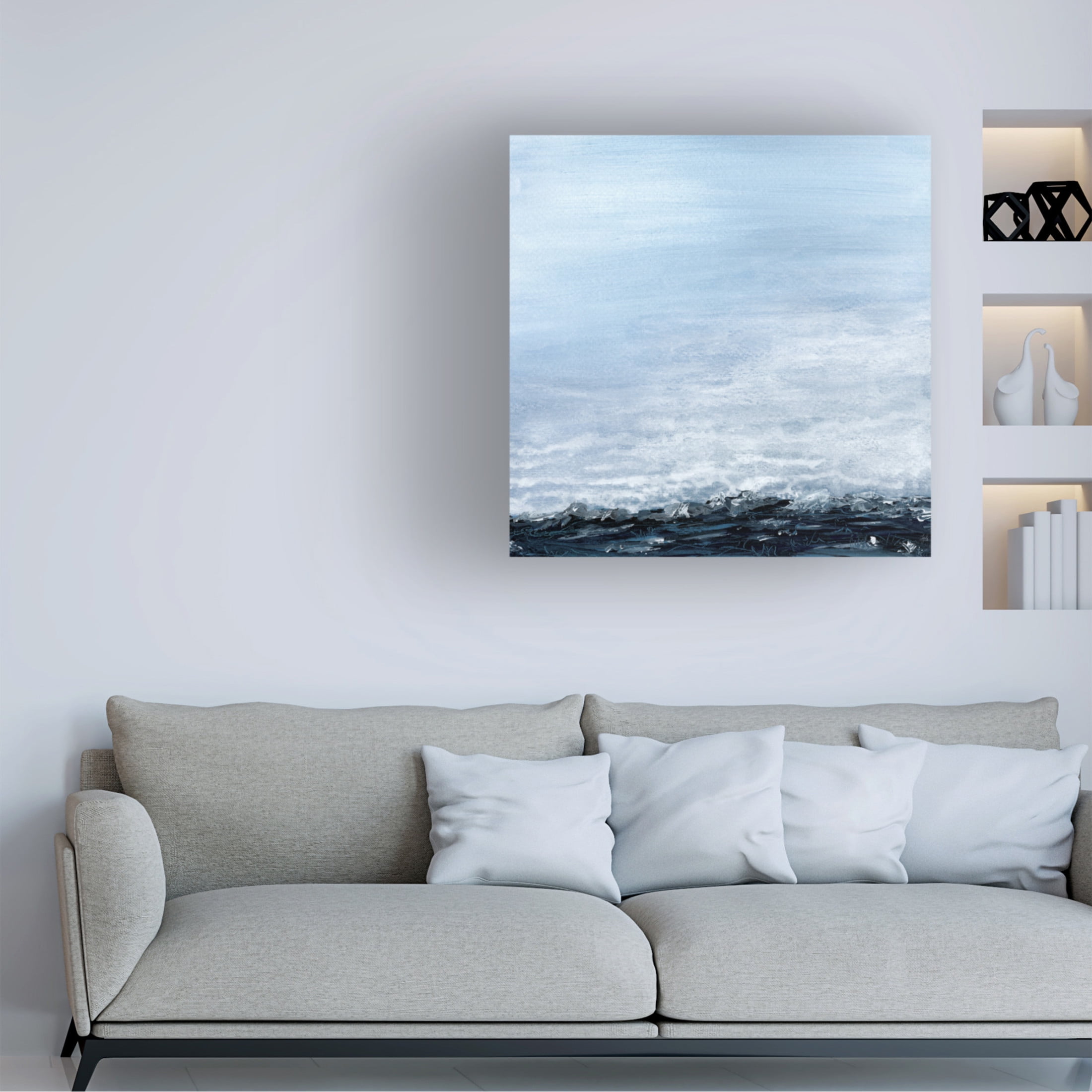 Canvas Wall Art - Line and Brush 'Ocean Sky' Wall Art for Living Room, Bedroom, or Office Décor by Trademark Fine Art - 18 x 18 Inches