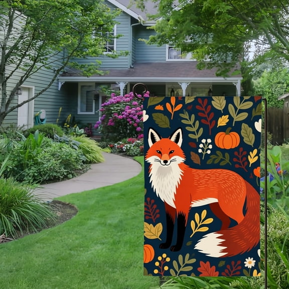 Spring Summer Garden Flag Double Sided Forest Floral Flowers Leaves Cute Fox Welcome Yard House Outside Outdoor Decoration,12*18 inch