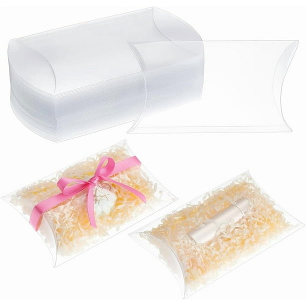 60 cajas de plástico transparente tipo almohada de 4,3 x 3,5 x 1,2 pulgadas, para regalo de dulces, para el hogar, bodas, cumpleaños, fiestas, embalaje de regalo.