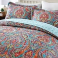 thumbnail image 2 of WannaToo Quilt King Size Comforter Cotton Bedding Set with Shams, Red and Blue Floral, 2 of 7
