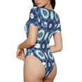 thumbnail image 3 of Haiem Vintage Blue Women's Crew Neck Short Sleeve Bodysuit Tops Stretchy Slim Basic-XX-Large, 3 of 9