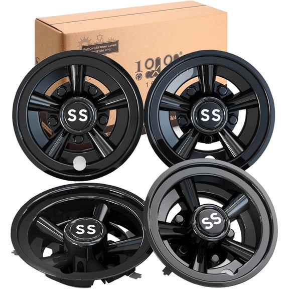 10L0L Golf Cart Wheel Covers Hub Caps for Yamaha/Club CAR/EZ-GO Par Car 8" (Set of 4) (Black)
