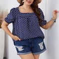 thumbnail image 2 of Jewelreauty Women Plus Size Polka Dot Tops Puff Short Sleeve Square Neck Chiffon Blouses Casual Tunic Tee (3XL, Blue), 2 of 5