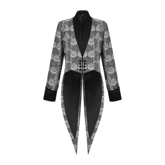 LEKWK Mens Steampunk Vampire Costume Vintage Victorian Tailcoat Jacket with Floral Rose Print Gothic Suit Outfit for Halloween Cosplay Theme Party Dress Up
