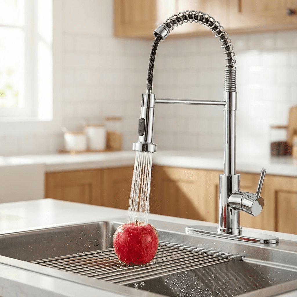 Kitchen Faucet with Pull Down Sprayer Industrial 1 Handle 1 Hole or 3 Hole Faucet for Farmhouse Camper Laundry Utility,Chrome