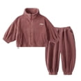 thumbnail image 3 of KYAIGUO 1-12T Girls Boys 2 Piece Outfits Fleece Jacket Set Zip Cardigan Long Sleeve Fleece Suit Jacket + Pants 2PCS Fall Winter for Kids Baby Toddler, 3 of 8