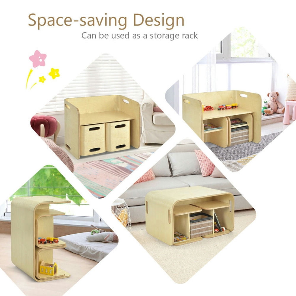 Spaco 3 Pieces Kids Wooden Table and Chair Set , Toddler Table and Chair Set for Arts & Crafts, Snack Time, Homeschooling, Homework