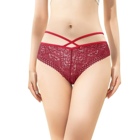 

Tummy Control Underwear for Women Lace Low Waist Briefs foreign Trade Ribbon Large Hipster Panties for Women Red S