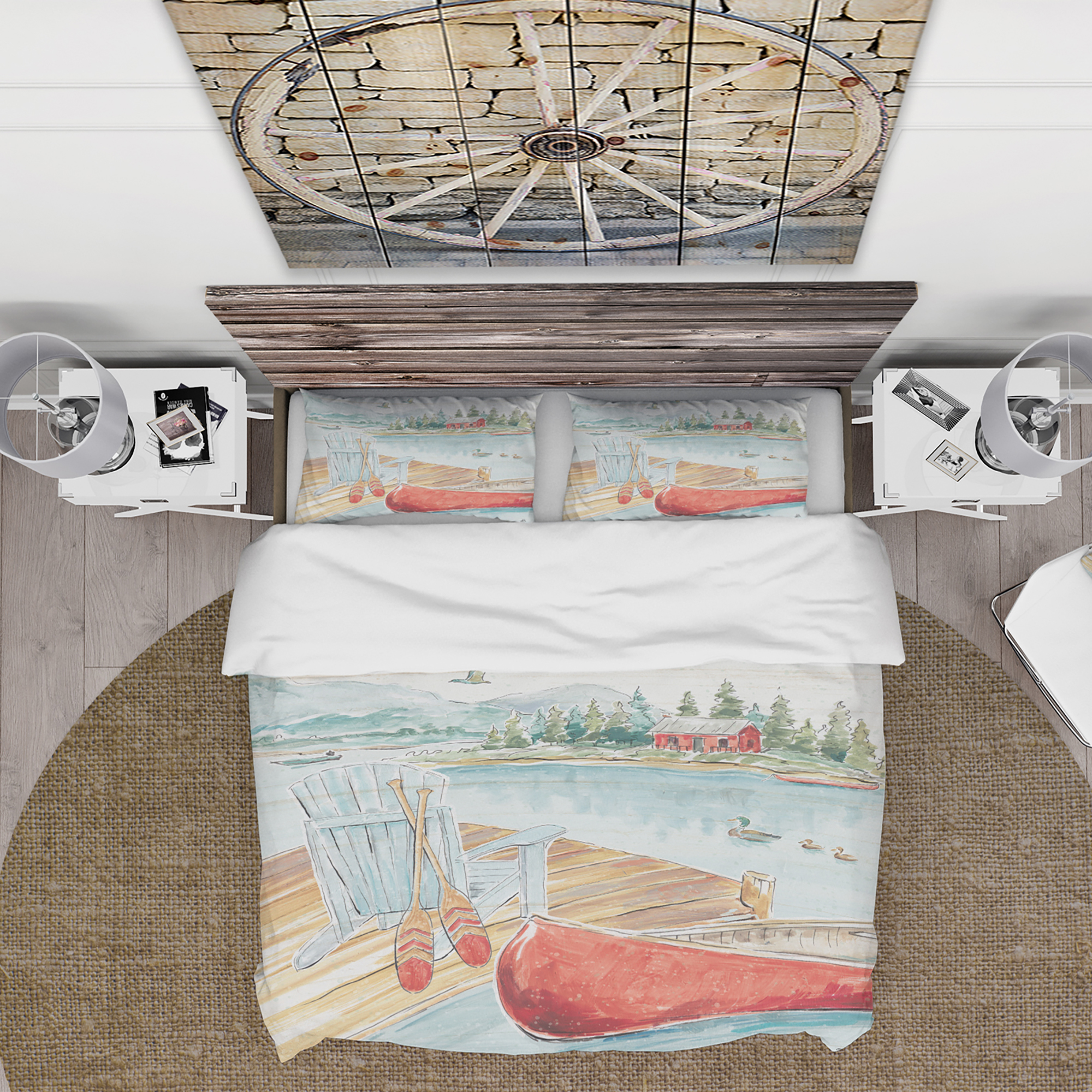 Designart 'Lake House Canoes III' Cottage Duvet Cover Set