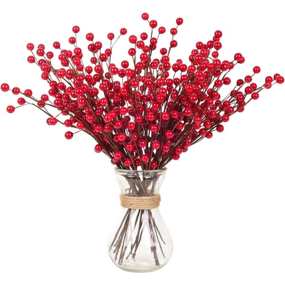 12 Pack Artificial Red Berry Stems 14" Fake Holly Berry Picks for Christmas Tree Vase DIY Wreath Crafts Home Decor