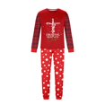 thumbnail image 4 of Yuaguia Red Matching Family Christmas Pajamas Sets, Holiday Tree Graphic Lettering Tops, Buffalo Plaid Raglan Long Sleeves, Snow Dot Pants Sleepwear for Women, Men, Kids, Baby, 4 of 6