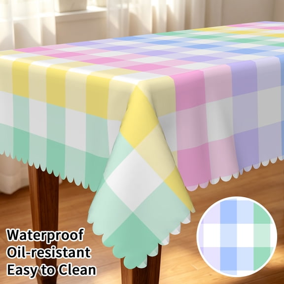 Tchckioa Rainbow Check Rectangle Tablecloth,Waterproof Stain Resistant Table Cover for Kitchen Outdoor Party Decor,60x84