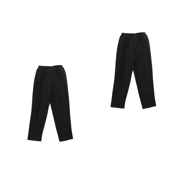 2 Pair Chef Pants Men Elastic Waist Baggy Kitchen Pants Uniforms for Restaurant Hotel-Black