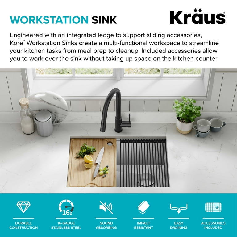 Kraus Loften Undermount/Drop-In Stainless Steel 33 in. 1-Hole Single Bowl Kitchen Sink 