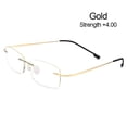 thumbnail image 1 of +1.0~-4.0 Frameless Frame Classic Metal Anti Blue-ray Reading Glasses Presbyopia Eyeglasses Far Sight Eyewear GOLD STRENGTH +4.00, 1 of 1