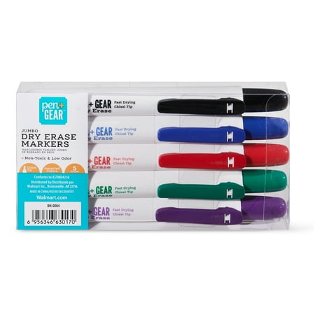 Pen + Gear Jumbo Dry Erase Markers, 5 Count - Walmart.com
